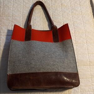 Graf Lantz leather and felted wool tote